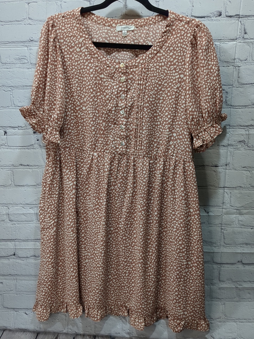 JODIFL Mauve Pink Printed Short Sleeve Babydoll Dress
